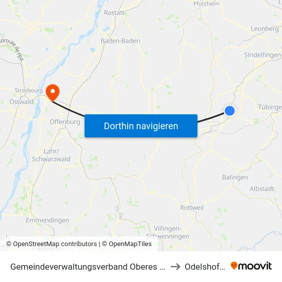 Gemeindeverwaltungsverband Oberes Gäu to Odelshofen map