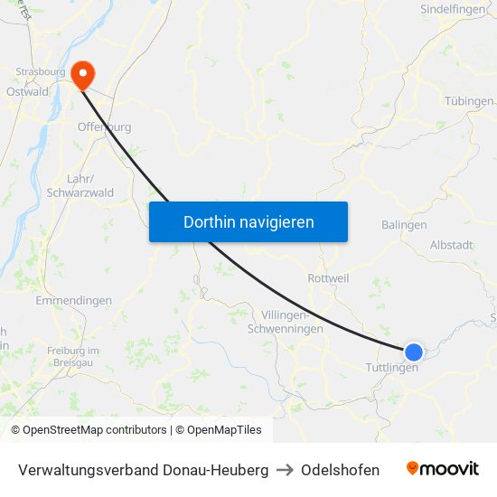 Verwaltungsverband Donau-Heuberg to Odelshofen map