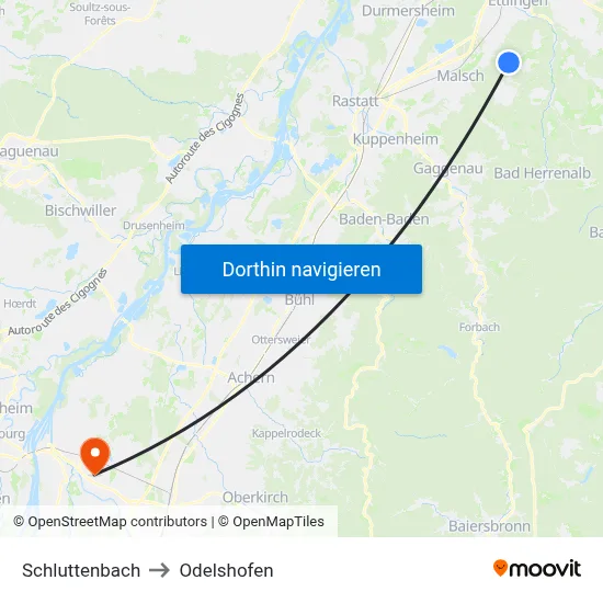 Schluttenbach to Odelshofen map