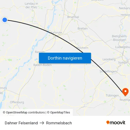 Dahner Felsenland to Rommelsbach map