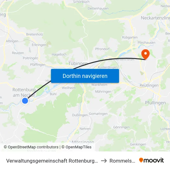 Verwaltungsgemeinschaft Rottenburg am Neckar to Rommelsbach map