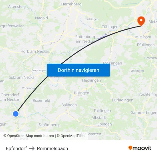 Epfendorf to Rommelsbach map