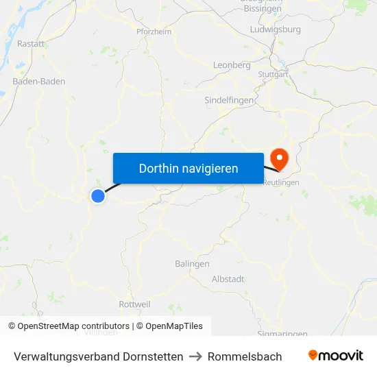 Verwaltungsverband Dornstetten to Rommelsbach map