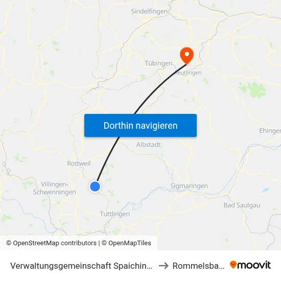 Verwaltungsgemeinschaft Spaichingen to Rommelsbach map