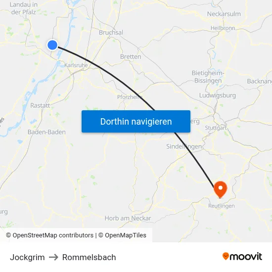 Jockgrim to Rommelsbach map