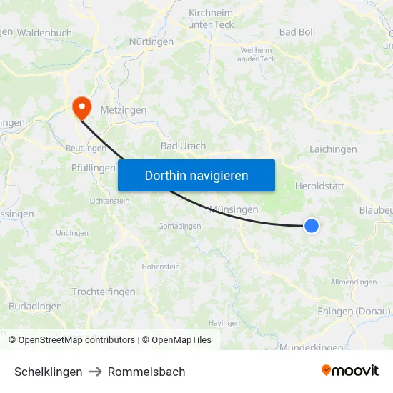 Schelklingen to Rommelsbach map