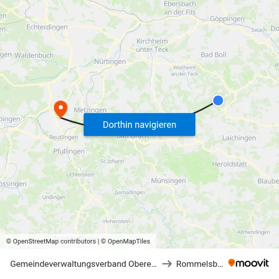 Gemeindeverwaltungsverband Oberes Filstal to Rommelsbach map