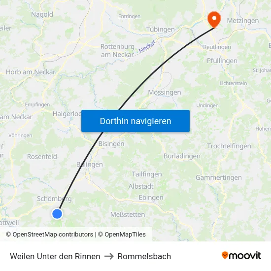 Weilen Unter den Rinnen to Rommelsbach map
