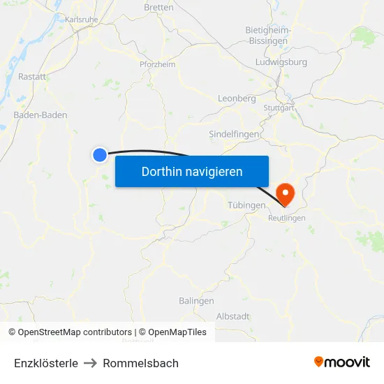 Enzklösterle to Rommelsbach map