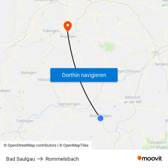 Bad Saulgau to Rommelsbach map