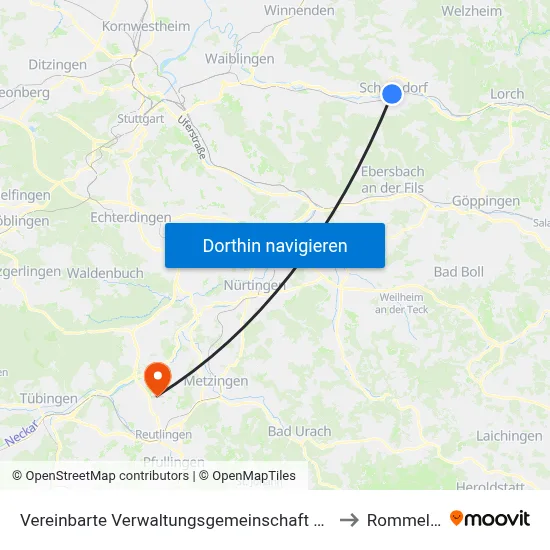 Vereinbarte Verwaltungsgemeinschaft Der Stadt Schorndorf to Rommelsbach map