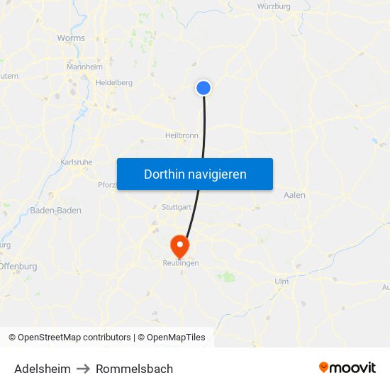 Adelsheim to Rommelsbach map