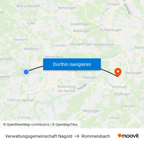 Verwaltungsgemeinschaft Nagold to Rommelsbach map