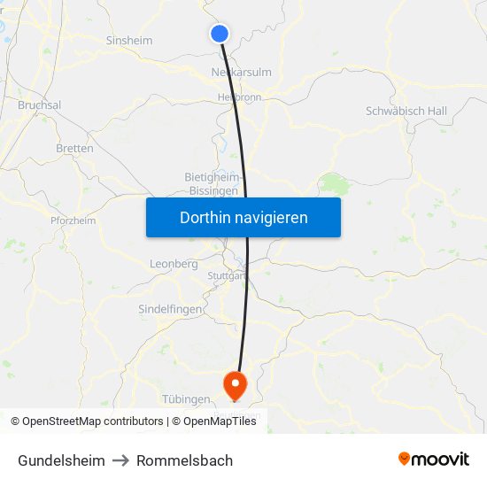 Gundelsheim to Rommelsbach map