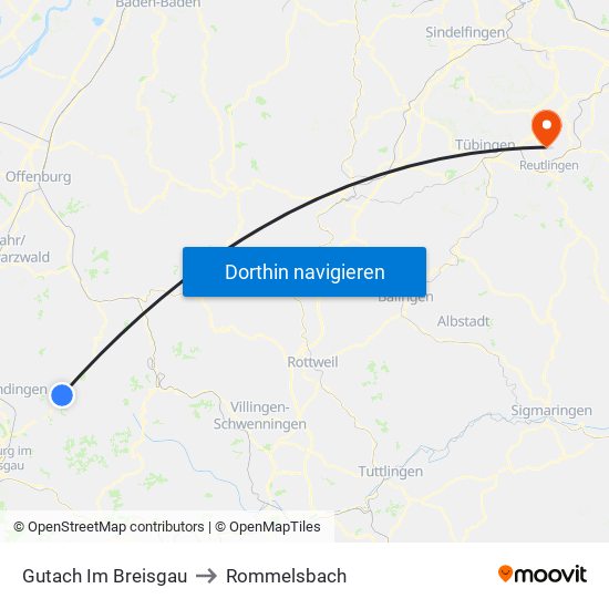 Gutach Im Breisgau to Rommelsbach map
