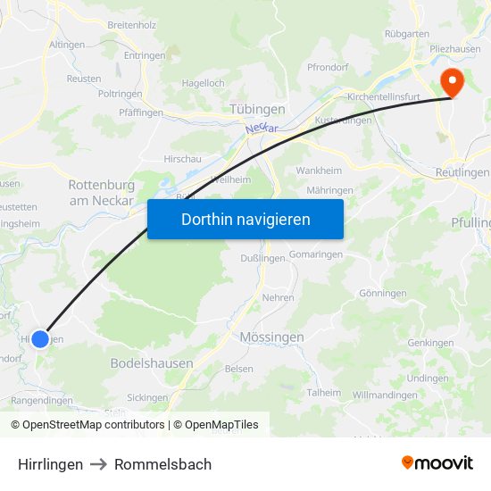 Hirrlingen to Rommelsbach map