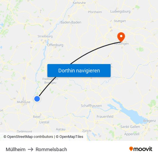 Müllheim to Rommelsbach map