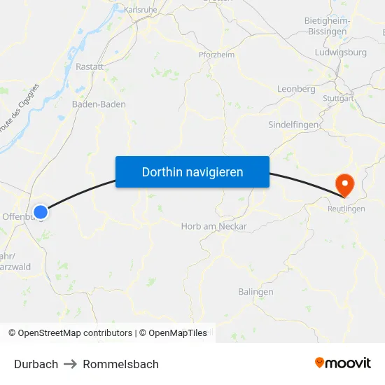 Durbach to Rommelsbach map