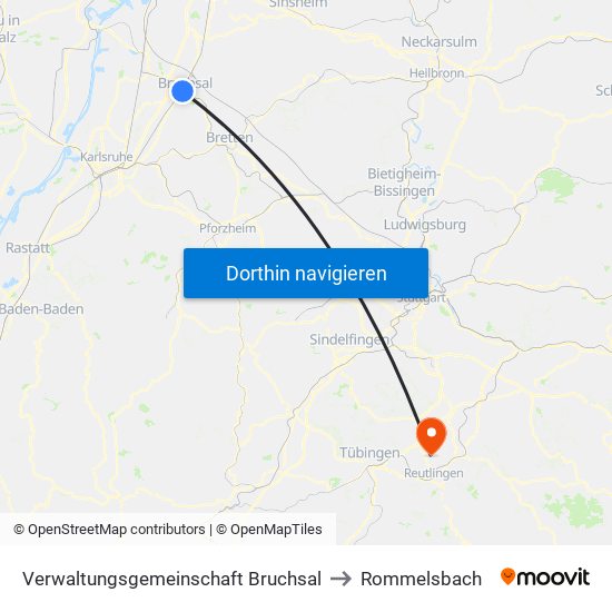Verwaltungsgemeinschaft Bruchsal to Rommelsbach map