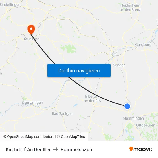 Kirchdorf An Der Iller to Rommelsbach map