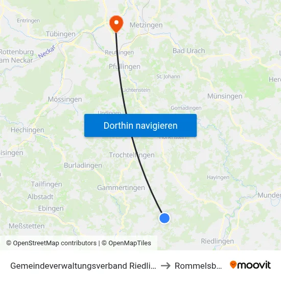 Gemeindeverwaltungsverband Riedlingen to Rommelsbach map