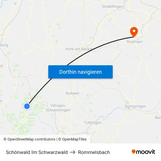 Schönwald Im Schwarzwald to Rommelsbach map