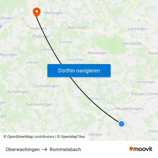 Oberwachingen to Rommelsbach map