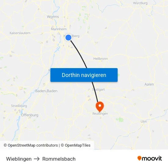 Wieblingen to Rommelsbach map
