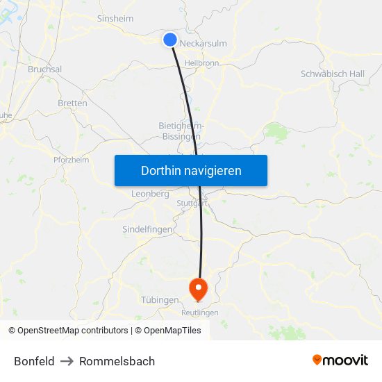 Bonfeld to Rommelsbach map