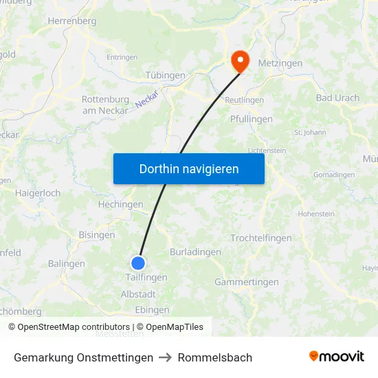 Gemarkung Onstmettingen to Rommelsbach map