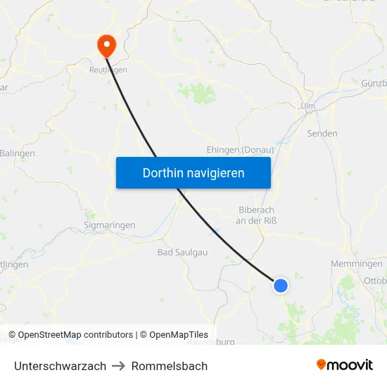 Unterschwarzach to Rommelsbach map