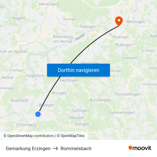Gemarkung Erzingen to Rommelsbach map