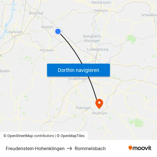 Freudenstein-Hohenklingen to Rommelsbach map