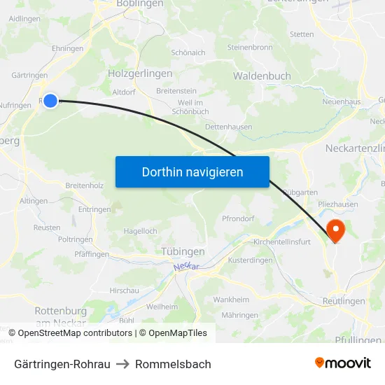Gärtringen-Rohrau to Rommelsbach map