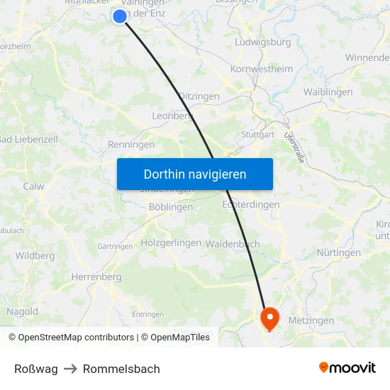 Roßwag to Rommelsbach map