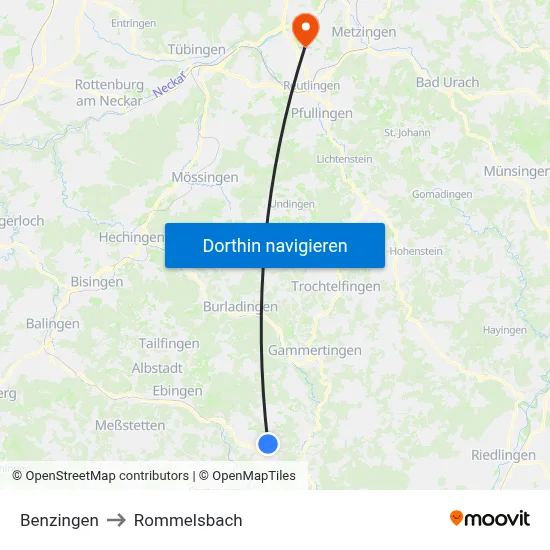 Benzingen to Rommelsbach map