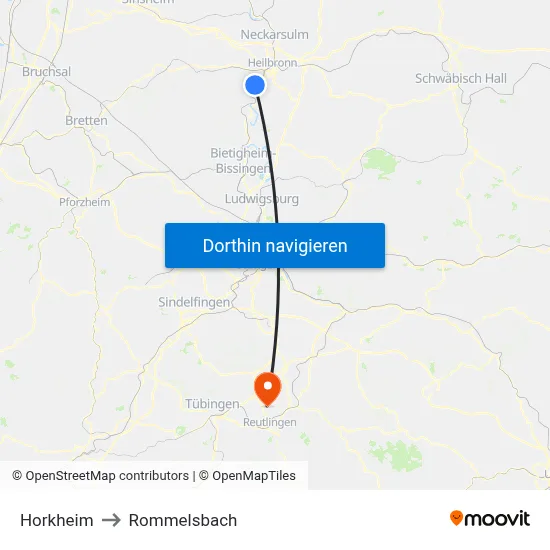 Horkheim to Rommelsbach map
