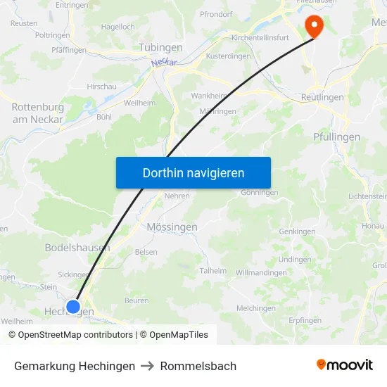 Gemarkung Hechingen to Rommelsbach map
