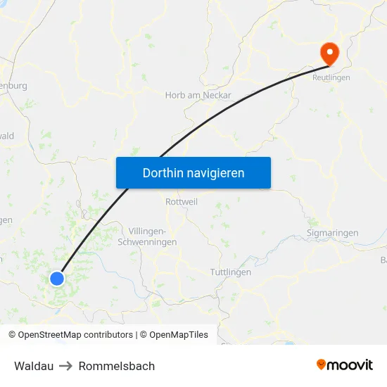 Waldau to Rommelsbach map