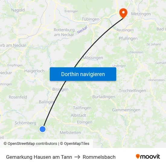Gemarkung Hausen am Tann to Rommelsbach map