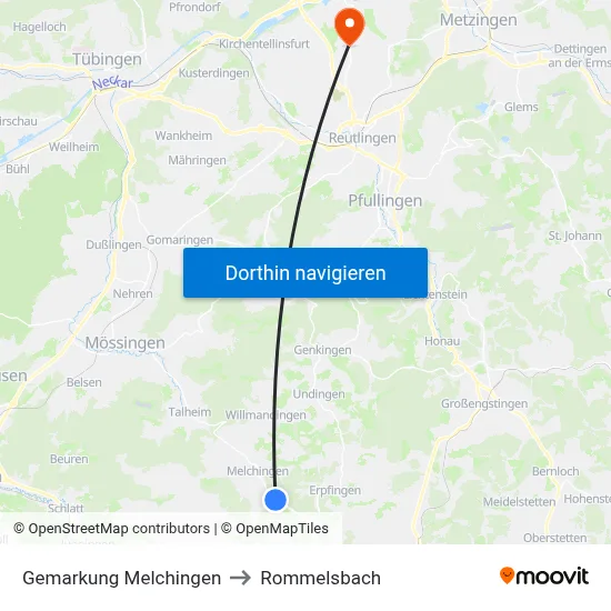 Gemarkung Melchingen to Rommelsbach map