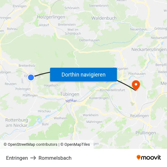 Entringen to Rommelsbach map