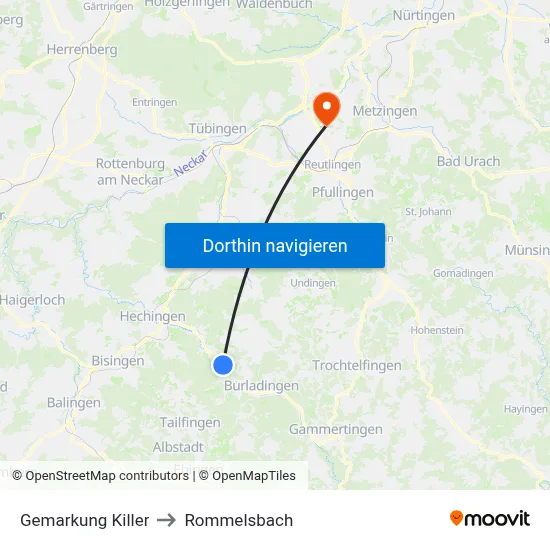 Gemarkung Killer to Rommelsbach map