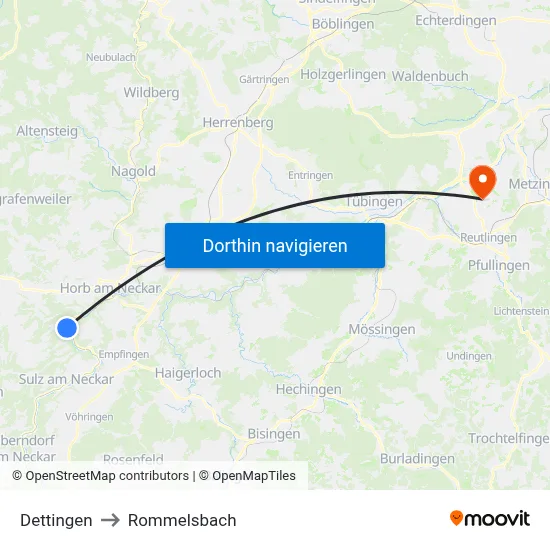 Dettingen to Rommelsbach map