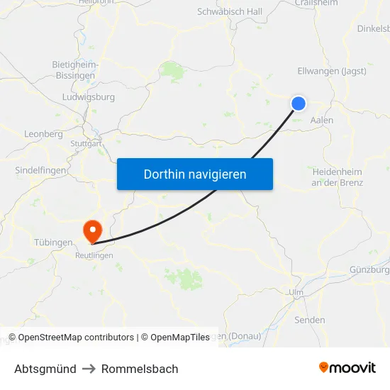 Abtsgmünd to Rommelsbach map