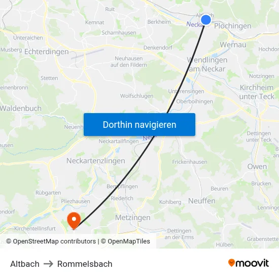 Altbach to Rommelsbach map