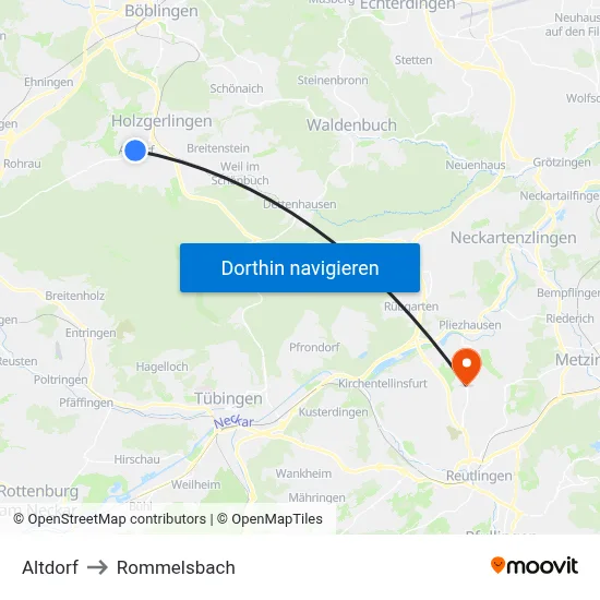 Altdorf to Rommelsbach map