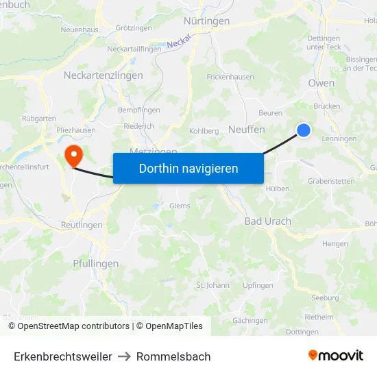 Erkenbrechtsweiler to Rommelsbach map