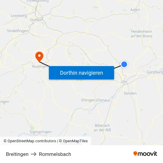 Breitingen to Rommelsbach map
