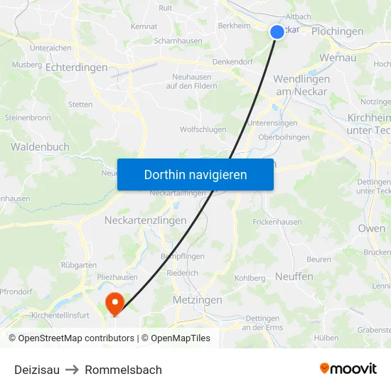 Deizisau to Rommelsbach map